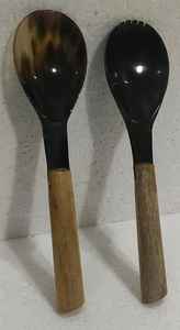 Cuillère à café, thé et vin en corne de buffle naturelle et en bois, ensemble de cuillères en corne, ustensiles de cuisine, lot de 2 pièces - Product Image 2