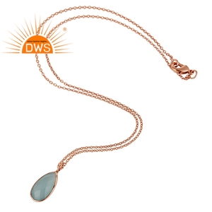 Venta caliente chapado en oro rosa Natural Aqua Calcedonia piedra preciosa colgante collar joyería personalizada para mujeres regalo para ella - Product Image 2