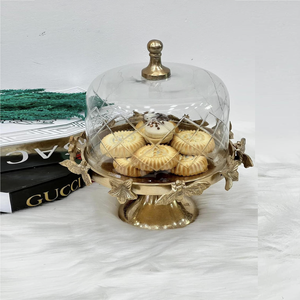 Cuenco de Pedestal de Metal con cubierta de cúpula de cristal para decoración de aperitivos, cuenco decorativo de aluminio para servir dulces para restaurante y Hotel - Product Image 3