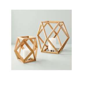 Lot de 2 bougeoirs en bois naturel en forme d'hexagone parfaits pour la décoration de festival et la suspension élégante pour un produit de base stable - Product Image 1