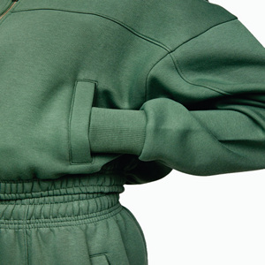 65% coton 35% Polyester recadrée athlétisme Club pleine fermeture éclair capuche course vert femmes survêtement haut à capuche - Product Image 5