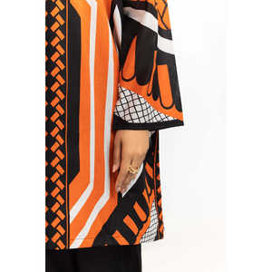 Traje de jardín de 3 piezas estampado naranja para mujer con decoración de botones - Product Image 2