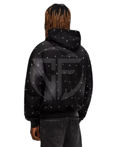 Sudadera con capucha de moda para hombre con cremallera de alta calidad 100% algodón ropa de calle invierno diamantes de imitación pantalones vaqueros personalizados bolsillo ODM - Product Image 3