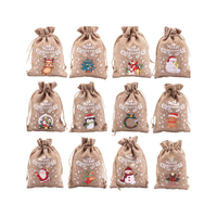 Vente en gros de bonbons de Noël Sac cadeau de Noël mignon Sac en jute avec cordon de serrage pour décorations de Noël