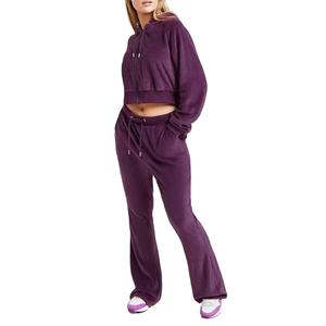 Ensemble de survêtement en velours pour femme, nouvelle collection, couleur unie, deux pièces, haut court et pantalon drapé, pour femme 2026 - Product Image 6