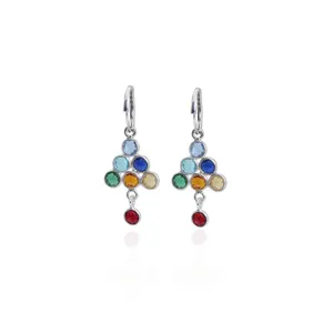 "ต่างหูเงินอัญมณีสีสันสดใสสำหรับแฟชั่นสตรี" - Product Image 1