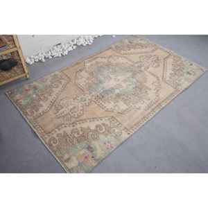 Vintage 3.8x6.6ft Beige Bleu Géométrique Turc Tapis Classique Grande Surface Laine Latex Rectangulaire Patchwork Design Chambre Couloir - Product Image 2