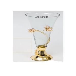 Best Design & Quality Glass Metal Material Stylish Luxury Decorative Modern New Fancy Water Glass Shape Style <b>Gold</b> Flower <b>Vase</b> - Product Image 1