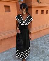 Vestido Midi Formal Boho con Cuello Cuadrado, Tejido Transpirable, Capa Transparente de Algodón, Ribete en Contraste, Sin Mangas, Ajustado, Color Sólido Natural