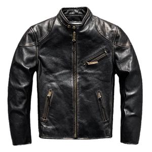 Chaqueta de cuero retro de primavera para hombre, estilo punk, de talla grande 5XL, piel de caballo natural, abrigo corto de cuero genuino ajustado - Product Image 1
