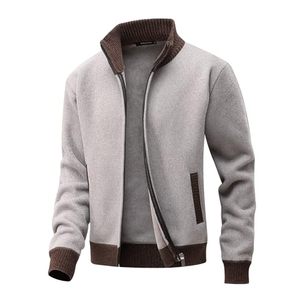 Trendy <b>Men's</b> Turtleneck <b>Full</b> <b>Zip</b> Fleece Knit <b>Cardigan</b> Jacket Technical Fabric Contrast Trim Business Casual Outerwear ODM Bulk - Product Image 1