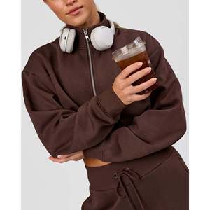 Pull oversize à col zippé en coton 100% couleur chocolat chaud, le indispensable - Product Image 5