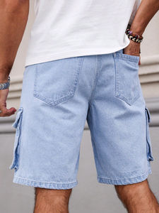Pantalones vaqueros azules claros de verano para hombre, pantalones cortos de cintura media con botones y cierre de cremallera, cuatro bolsillos, moda informal para adultos jóvenes para hombre - Product Image 6