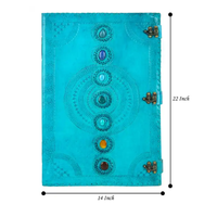 Cuaderno grande azul Medieval de siete chakras en relieve hecho a mano de 22x14 pulgadas diario de cuero azul océano libro artesanía de piedra semipreciosa