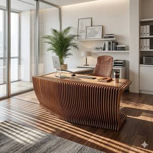 Conjunto de Escritorio y Silla Ejecutivos Modernos, Resistentes al Agua, Ecológicos, con Superficie de Madera 3D y Relieve, Madera de Pera, para Sala de Estar - Product Image 6