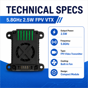 Transmisor de Video FPV VTX de 5.8GHz y 2.5W de Largo Alcance con Disipador de Calor para Drones FPV UAV - Product Image 3