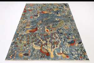 Alfombra de seda bordada 5x7 de alta calidad, diseño de pájaro pictórico anudado a mano por turcos para el hogar, la sala de estar o los hoteles para la oración - Product Image 2