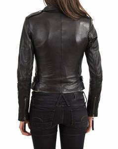 Vestes pour femmes Veste de moto noire personnalisée pour femmes Veste en cuir de mouton pour motos en peau de mouton avec rembourrage en coton - Product Image 2