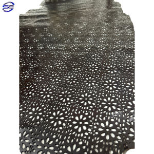 Cuir de vachette marron foncé de qualité supérieure avec une texture lisse et un design découpé au laser de 1 à 22 pieds carrés Disponible sur commande. - Product Image 6