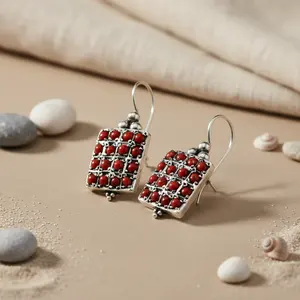 Pendientes de Coral Rojo Vintage Chapados en Oro para Mujer, Joyería para Bodas y Fiestas - Product Image 3