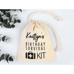 Custom Name Print Cotton <b>Drawstring</b> <b>Pouch</b> Birthday Survival Kit Gift Bags - Product Image 5