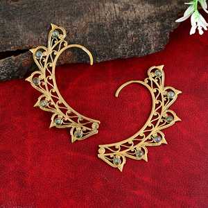 Trendy Design Boho <b>Ear</b> <b>Cuff</b> Earrings Tribal Brass Jewelry for Women 18k Gold Plated Filigree Labradorite Earrings Wholesale OEM - Product Image 2
