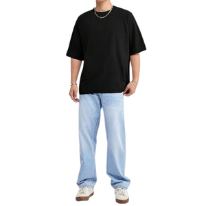 <b>Black</b> Drop Shoulder 100% Cotton Oversized <b>T</b>-<b>Shirt</b> for Men Loose Fit Printed Custom Logo Streetwear Tees - Product Image 6