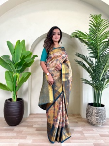 Boutique India Exclusivo Moda Kanchipuram Seda Sari Diseñador Étnico Nupcial Fiesta Boda Festival Exclusivo Moda Mujer - Product Image 4