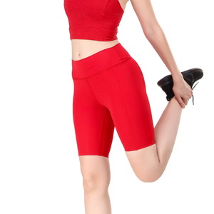 Unisex Mid Waist Red Bike Shorts with Pockets Breathable Knitted Cotton 240g Sporty Fit Regular Size <b>Elastic</b> Summer - Product Image 5
