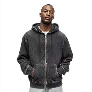 Sweat à capuche zippé brodé personnalisé Fabricant de sweat à capuche zippé noir surdimensionné et lourd délavé à l'acide - Product Image 1