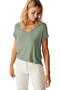 T-shirt décontracté pour femme, col en V, manches courtes, 100 % coton, teinture unie, personnalisable, vente en gros - Product Image 4