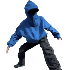 Vente en gros 300 Gsm polaire 100% coton sweat à capuche surdimensionné hommes vierge masque à capuche avec fermeture éclair masque facial expédition DDP - Product Image 1