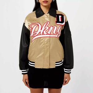OEM personalizado Vintage College Baseball Varsity chaqueta para las mujeres bordado Letterman estilo personalizado mangas de cuero chaquetas de Bombardero - Product Image 6