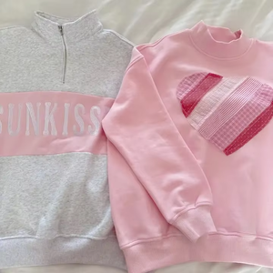 Personalizado Otoño/Invierno Mujeres Largo Drop-hombro Mangas Sueltas Rosa Claro Corazón Simulado cuello Sudaderas Fabricante - Product Image 4