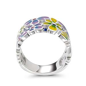 Bague Jeulia Bloom en argent sterling émaillé, style bohème, plaqué or rose, résistante au ternissement - Product Image 3