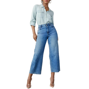 Jeans décontractés pour femmes de qualité supérieure pantalons jambe large taille haute Style droit Denim lavé pour le printemps plat Design élégant BD - Product Image 3