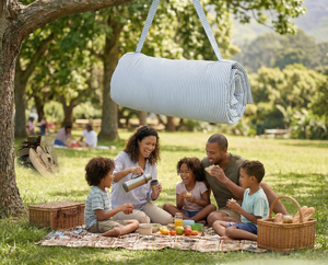 Foldable Baby Sleeping <b>Mat</b>-Organic Natural Cotton Fabric Striped Pattern All-Season Use Removable Washable Portable <b>Roll</b>-Up Kids - Product Image 4