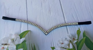 Haute sur demande Clear Crystal V Shape Browbands Blanc Argent & Rainbow Crystals Leather Browbands - Product Image 4