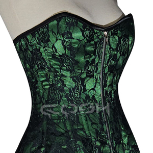 Vestido Corsé Gótico de Encaje Verde Satinado Hecho a Medida con Cremallera Frontal - Product Image 5