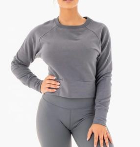 OEM último diseño pulóver manga larga sudaderas deportivas etiqueta privada personalizada gris Crop Hoodie - Product Image 1