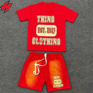 Short de sueur en éponge tricoté unisexe personnalisé OEM respirant lavage à l'acide en détresse impression décolorée au soleil streetwear d'été - Product Image 4