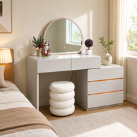 Meuble de Salle de Bain Moderne Européen de Luxe, Bois Massif, Finition Beige, Miroir Éclairé, Armoire de Rangement, Mobilier de Chambre Haut de Gamme