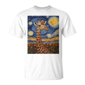 T-shirt Promozionale Stile Van Gogh con Giraffa Africana e Notte Stellata di Van Gogh - Product Image 1