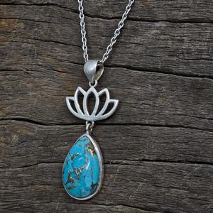 Pendentif Lotus avec Mohave Blue Turquoise Pendentif en argent 925 Pendentif en argent Cadeau pour Noël - Product Image 3