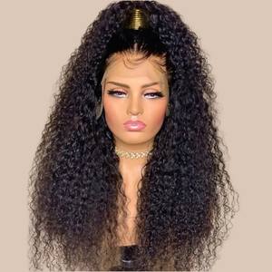 Realista Color negro Natural textura rizada 100% indio rizado frente encaje Peluca de cabello humano extensiones de cabello Premium al por mayor - Product Image 1