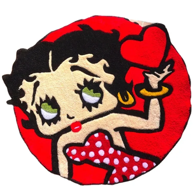 Pabrik Drop pengiriman kustom buatan tangan rumbai Betty Boop karpet kustom karpet Logo desainer berumbai mewah