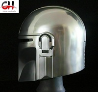 Casco CHk de 18 Pulgadas, de Acero Plateado, Estilo Medieval, Boba Fett, Mandaloriano, con Logotipo Personalizable en Relieve, para Halloween, Fiestas de Cumpleaños