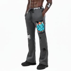 Pantalon évasé en molleton premium, mélange coton et polyester, tissu doux brossé, gris, avec logo personnalisé par transfert thermique, pantalon évasé en molleton - Product Image 5