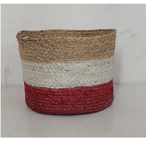 Handmade round Woven <b>Plant</b> Basket Braided with Jute and Cotton Cord Indoor Flower <b>Pot</b> from India Storage Baskets - Product Image 1