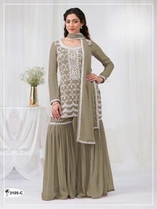 Costume semi-cousu en fausse georgette avec fil de coton brodé lourd et travail de séquence parfait pour toutes les occasions - Product Image 4